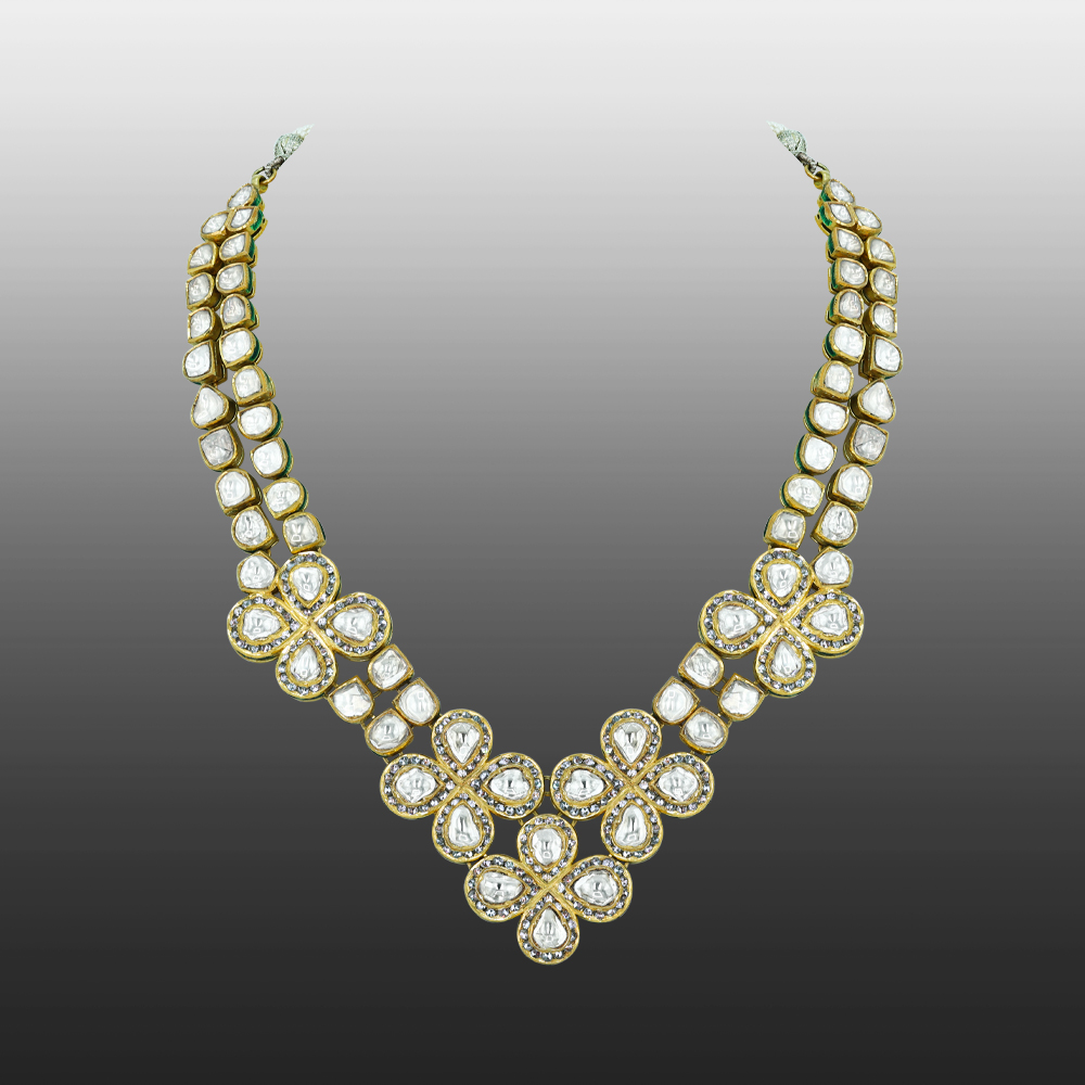 Floral Cluster Polki Necklace with Rose-Cut Diamond Accents